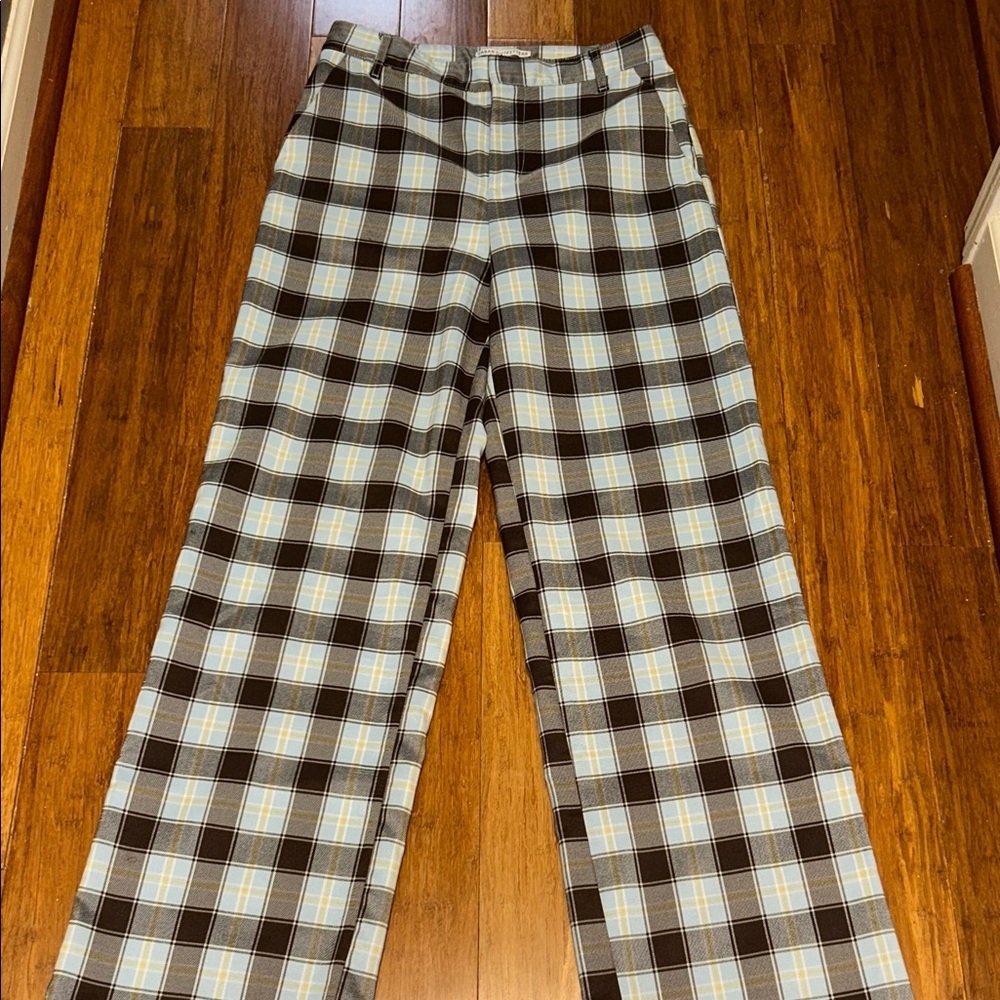 Urban Outfitters Checkered Trousers Size 2 Brown Cream Plaid Straight Leg Pants - Picture 2 of 10